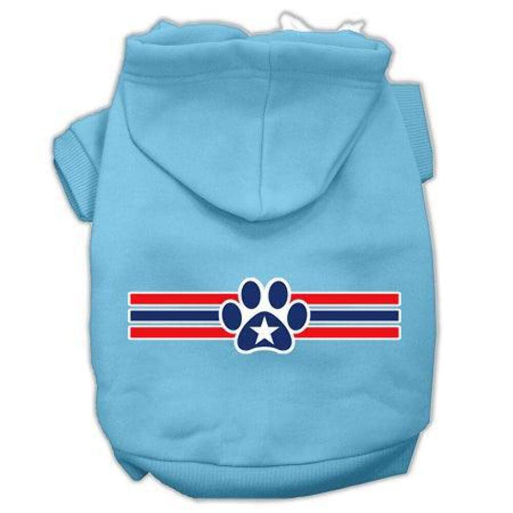 Pet Dog & Cat Hoodie Screen Printed, 'Patriotic Star Paw' Baby Blue Xs (0-3 Lbs.)