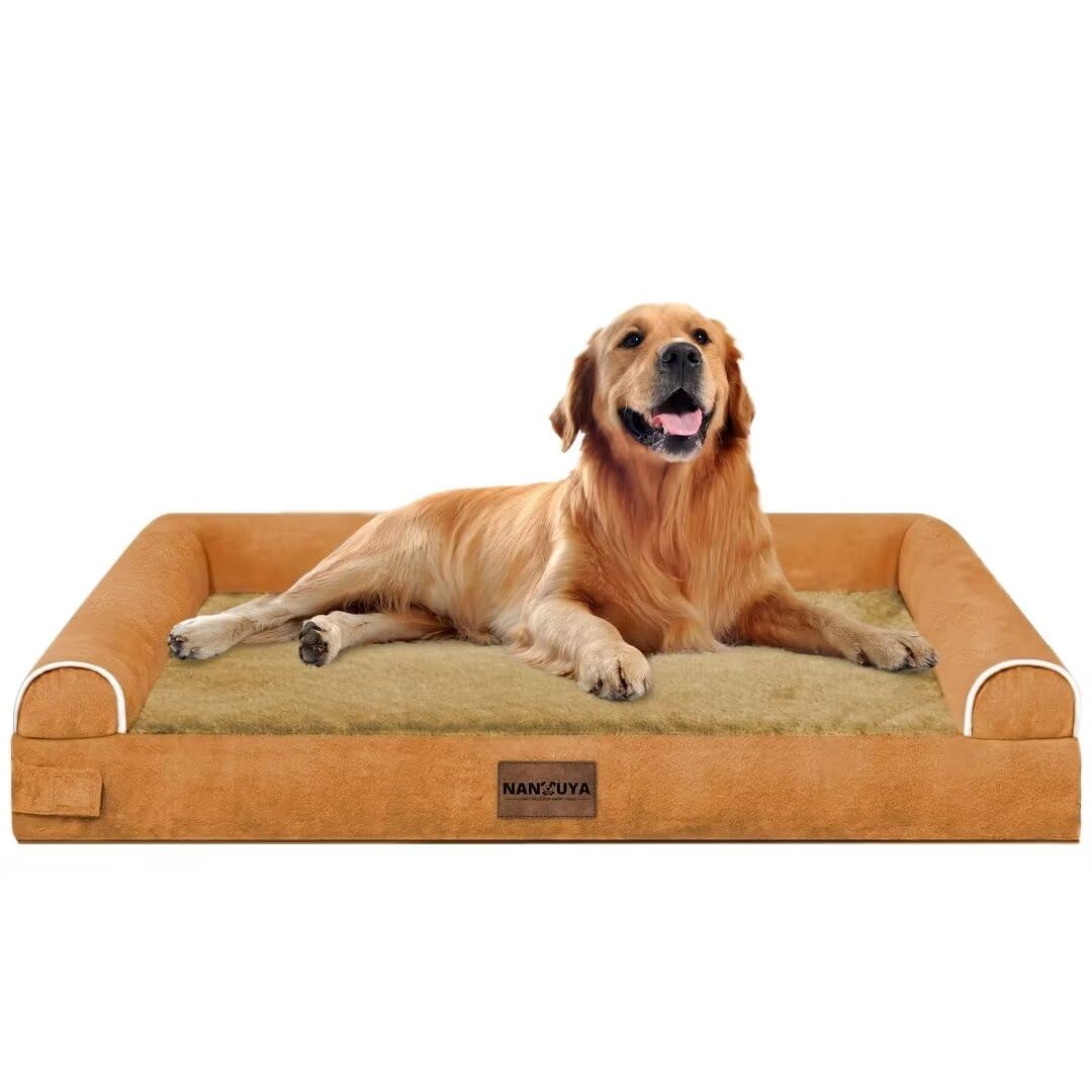 Large Dog Bed Orthopedic Washable: Beds Bolster Xl Bed Big Xlarge Dogs Egg Crate Foam Couch Sofa Waterproof With Removable Cover - Orange