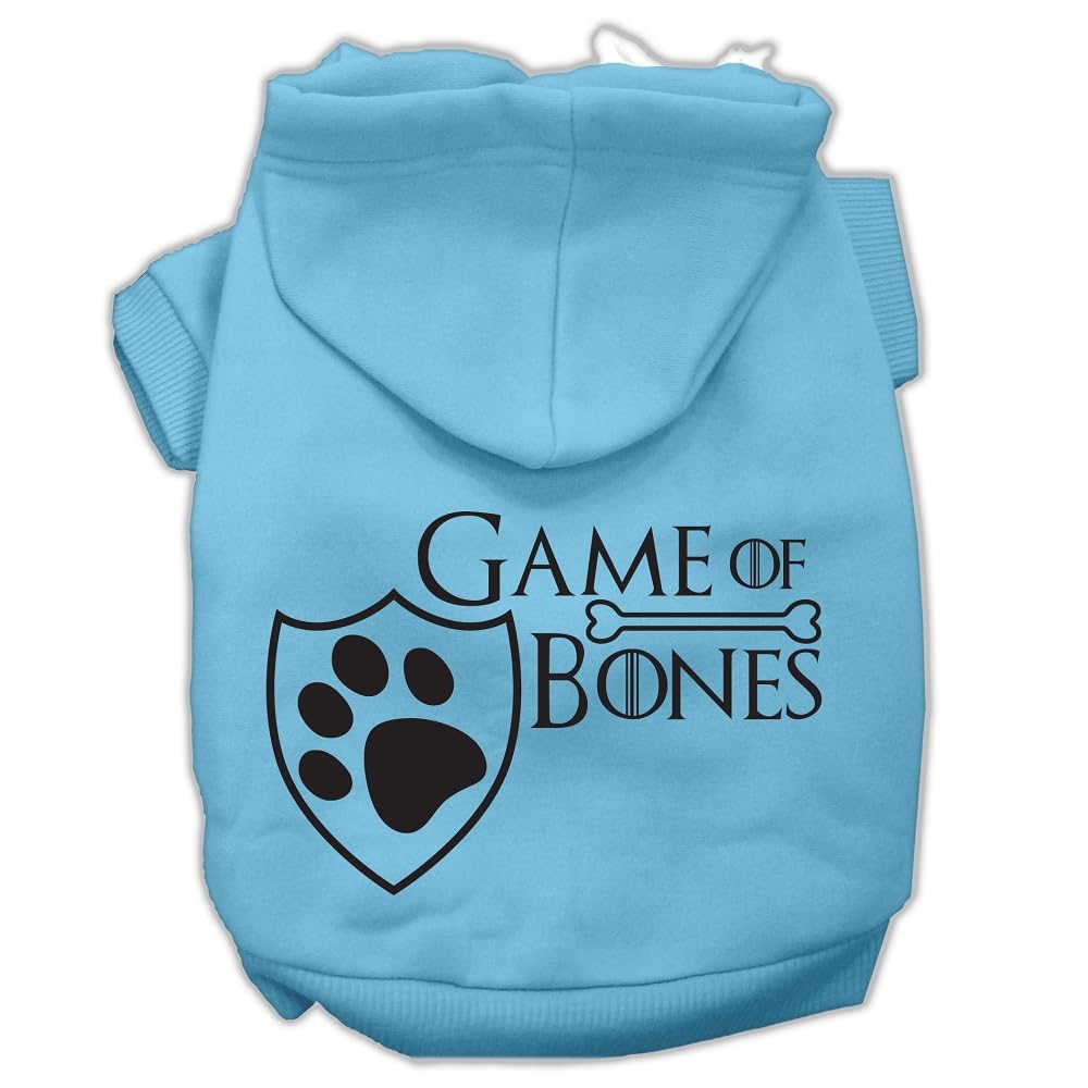 Pet Dog & Cat Hoodie Screen Printed, 'Game Of Bones' Baby Blue Sm (3-6 Lbs.)