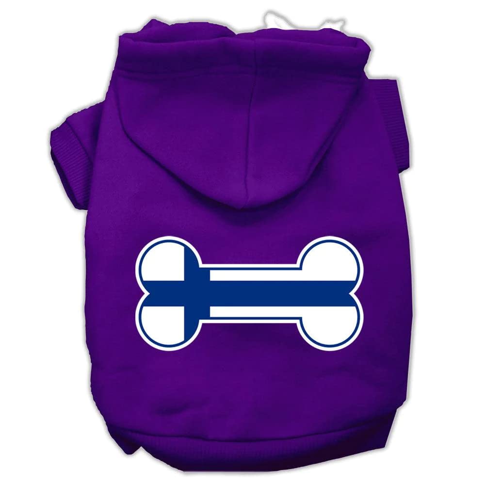 Pet, Dog & Cat Hoodie Screen Printed, 'Bone Shaped Finland Flag' Purple Sm (3-6 Lbs.)