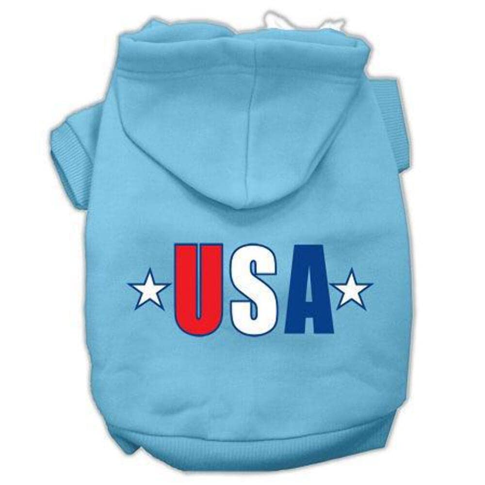 Pet Dog & Cat Hoodie Screen Printed, 'Usa Star' Baby Blue Md (6-10 Lbs.)
