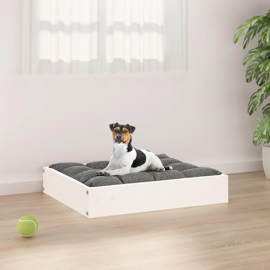vidaXL Dog Bed in White - Solid Pinewood, Stable Frame, Easy Assembly, Minimalist Design, Comfortable Pet Sofa, Suitable for Indoor and Outdoor Use
