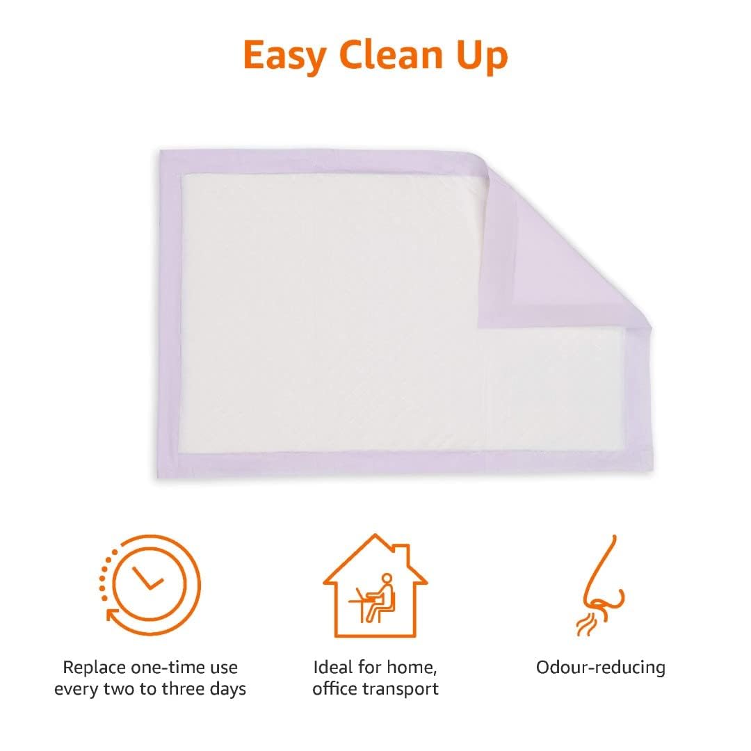 Amazon Basics Cat Pee Pads, 60 Count, Universal Fit For Litter Box, Odor Control With Lemon Scent, White/Purple