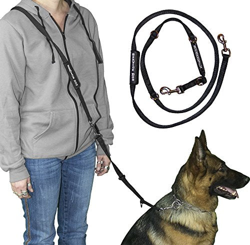 Activedogs Hands-Free Adjustable Service Dog Leash, 6.5' X.75 Premium Quality Crossbody K9 Training Lead - Black Nylon