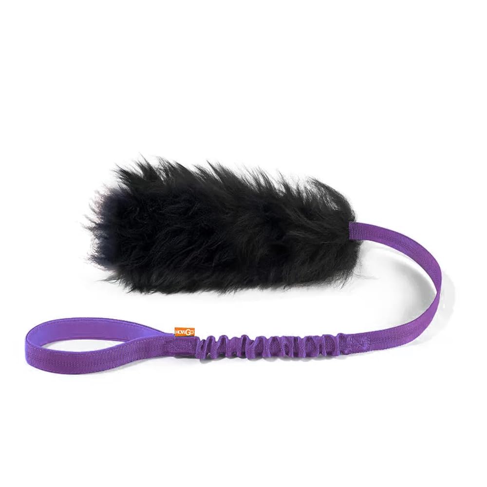 Howgo Dog Rope Toy,Dog Bungee Chaser Toy 100% Sheepskin,Sheep Smell Tug Toy For All Breeds (Purple, Short Without Ball)
