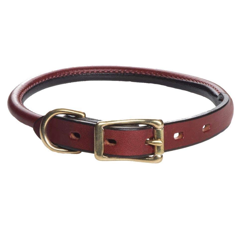Mendota Pet Leather Rolled Collar - Dog Collar - Made In The Usa - Chestnut, 3/4 In X 16 In (Rolled)