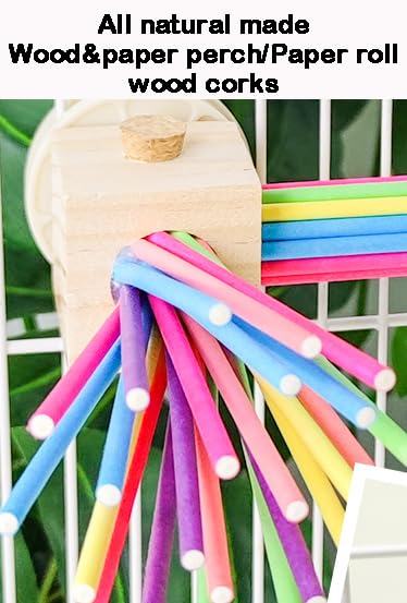 Parrot Cage Toy(4 Funcitons) Perch Standing With Pine Wood Foraging Smart Toy Soft Corks For Small To Regular Size Parrot Cockat