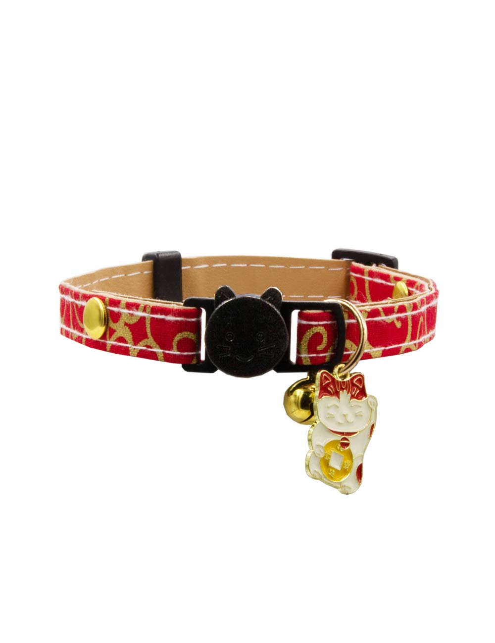 Icicecream Breakaway Cat Collar With Bells & Fortune Cat Charm Chirimen Japanese Cat Collar Christmas Thanksgiving Adjustable Kitten Collars For Girl Boy Male Female Cats Kitten & Small Dogs 1 Pack