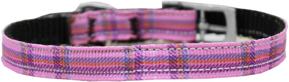 Mirage Pet Products 3/8&quot; Plaid Nylon Dog Collar with Classic Buckle, Size 12, Pink