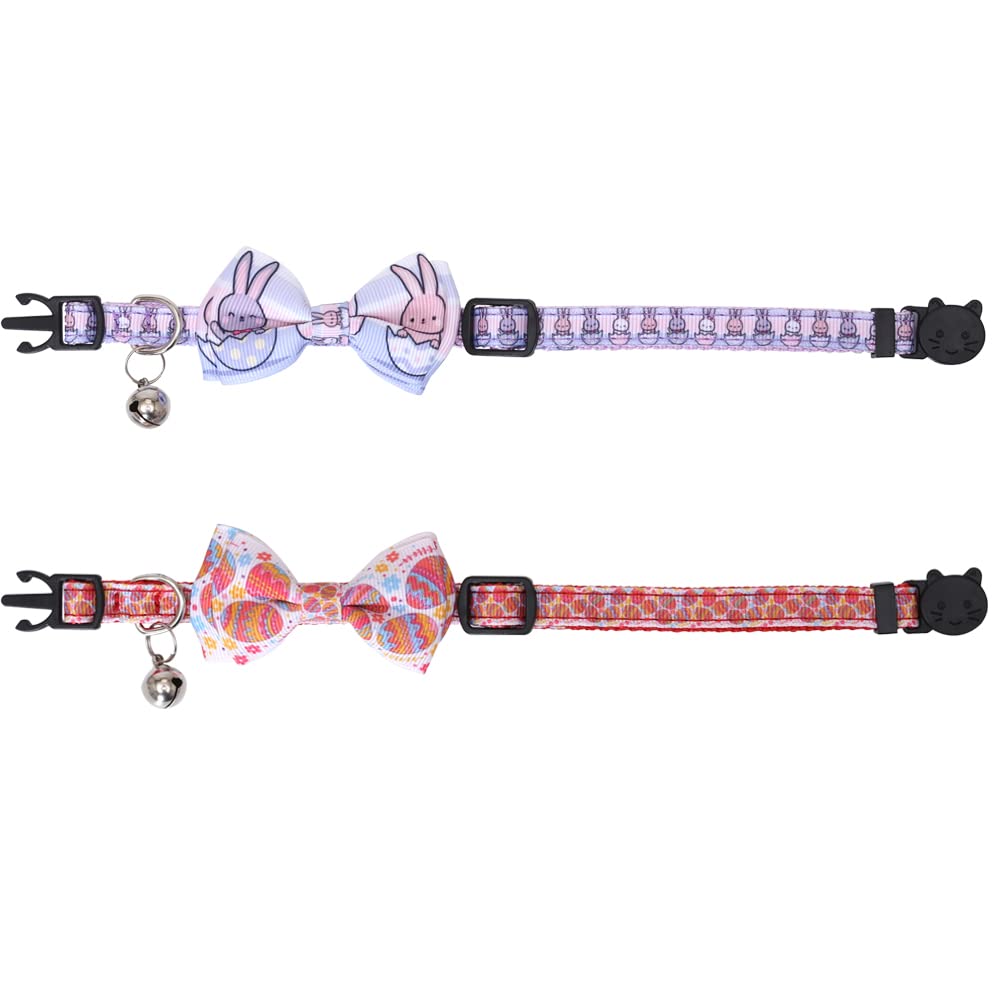 Lamphyface Easter Cat Collar Breakaway With Cute Bow Tie And Bell For Kitty Adjustable Safety Easter Egg Bunny