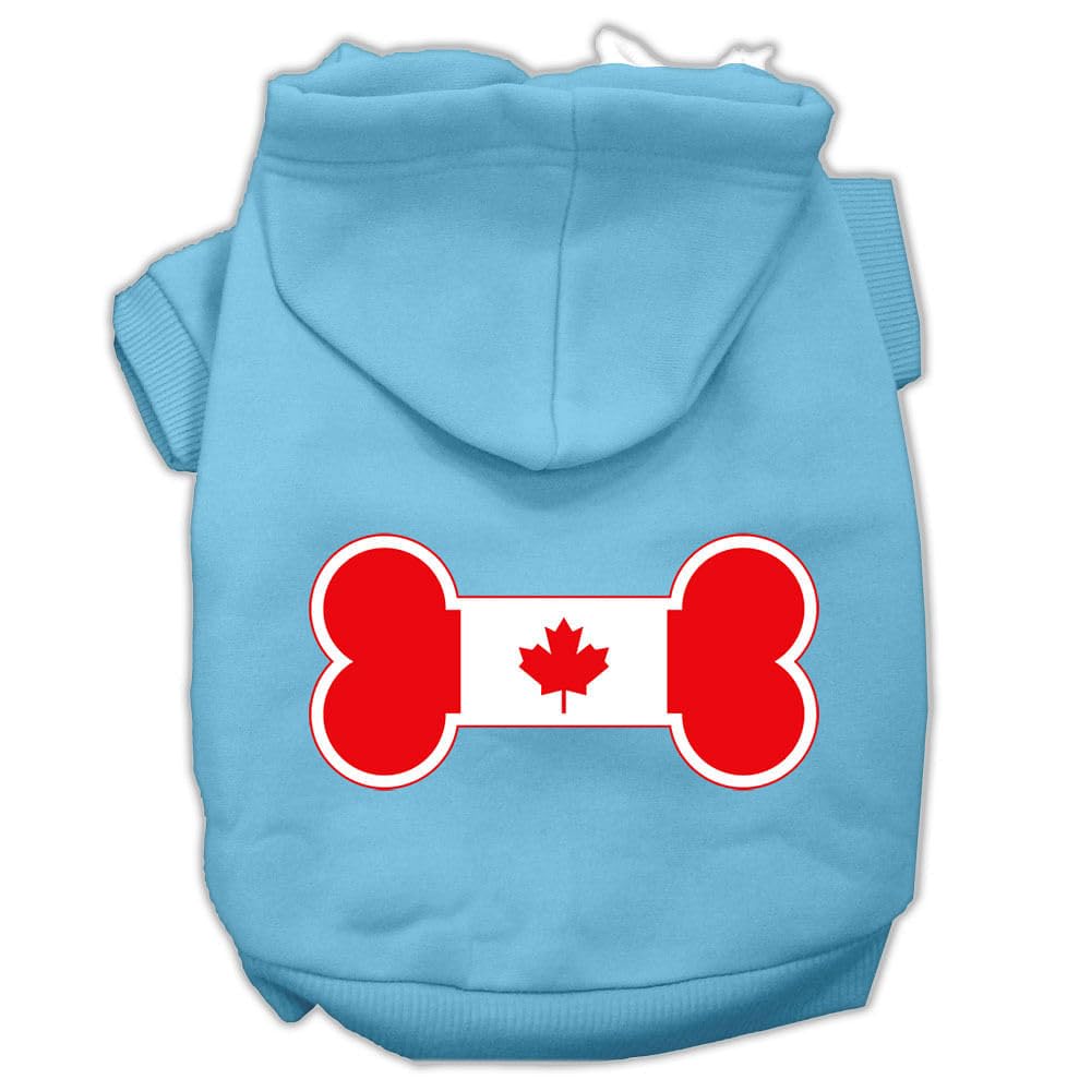 Pet, Dog & Cat Hoodie Screen Printed, 'Bone Shaped Canadian Flag' Baby Blue Xl (14-20 Lbs.)