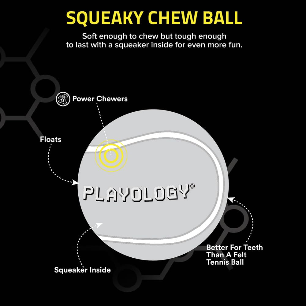 Playology Squeaky Chew Ball Dog Toy for Small Dogs - 3-Pack, Heavy Chewer, Peanut Butter Scented, Non-Toxic Materials