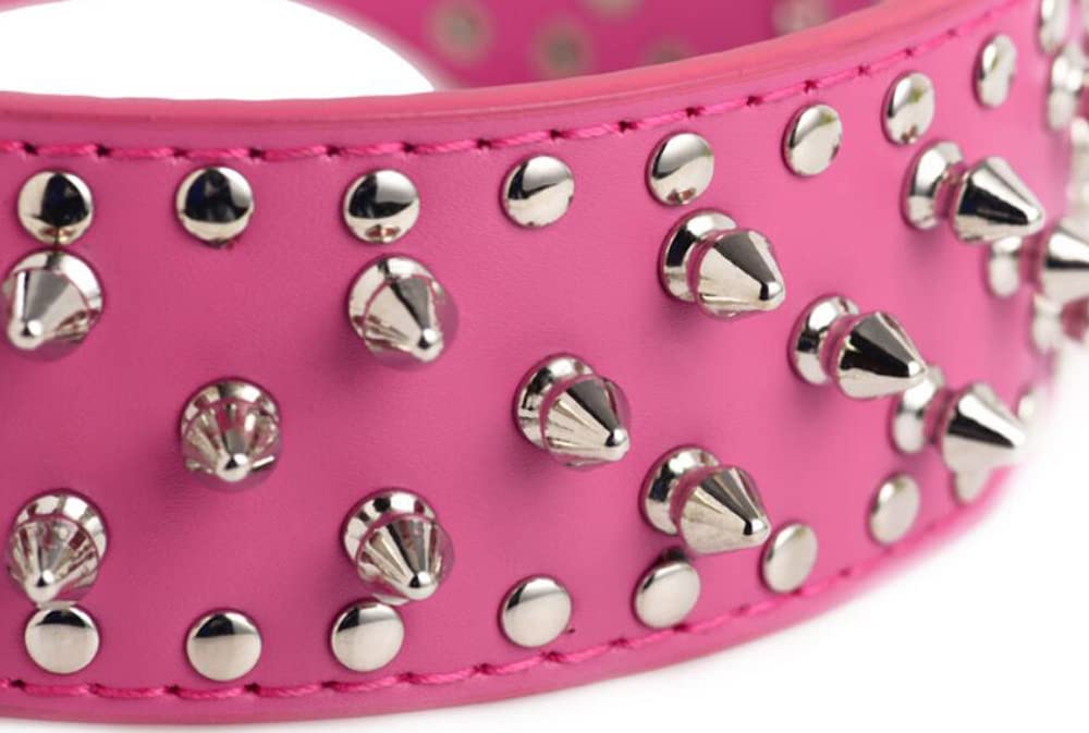Serijoars Spiked Studded Dog Collar, Pu Leather Dog Collar, Adjustable Pet Collars For Medium Or Large Breed Pet (L, Pink)