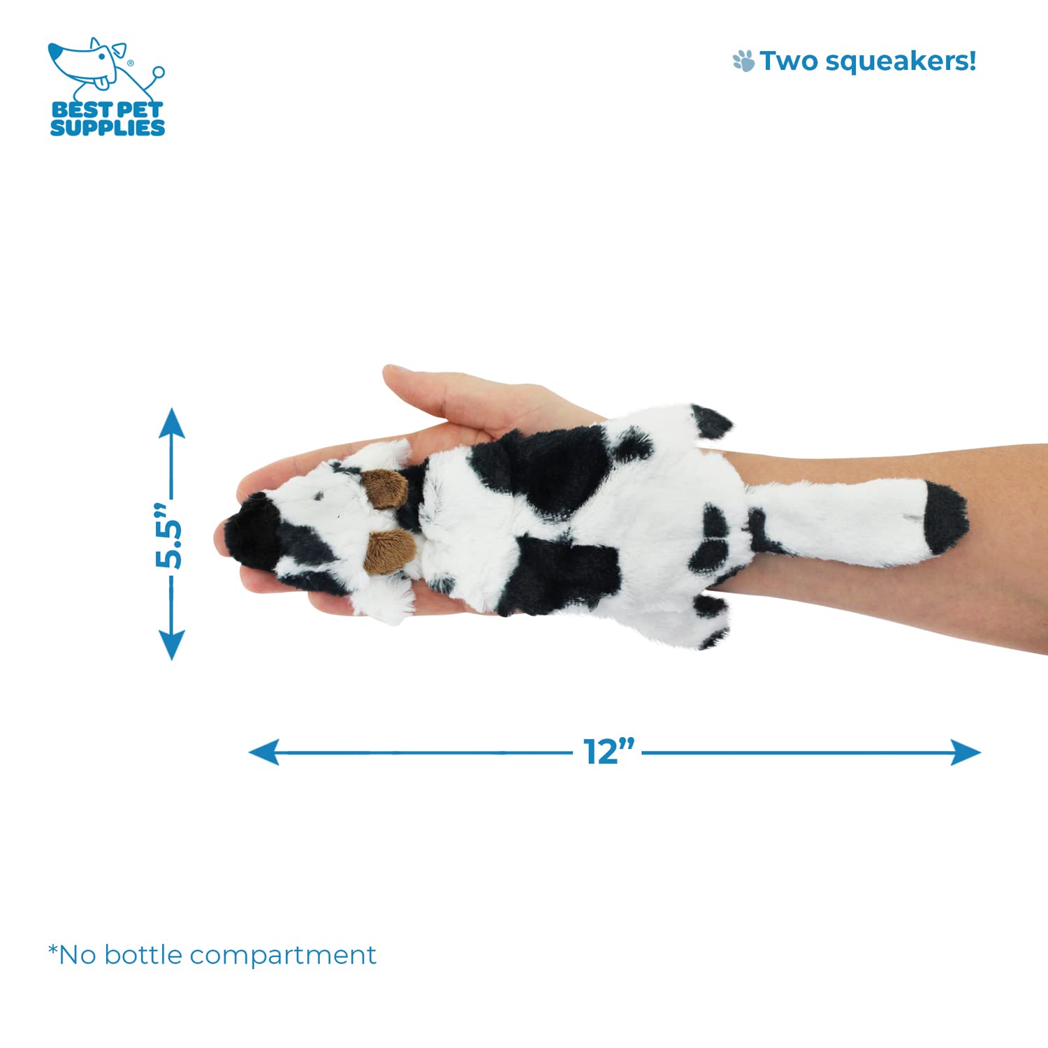 Best Pet Supplies 2-In-1 Stuffless Squeaky Dog Toys With Soft, Durable Fabric For Small, Medium, And Large Pets, No Stuffing For Indoor Play, Supports Active Biting And Play - Cow, Monkey, Small