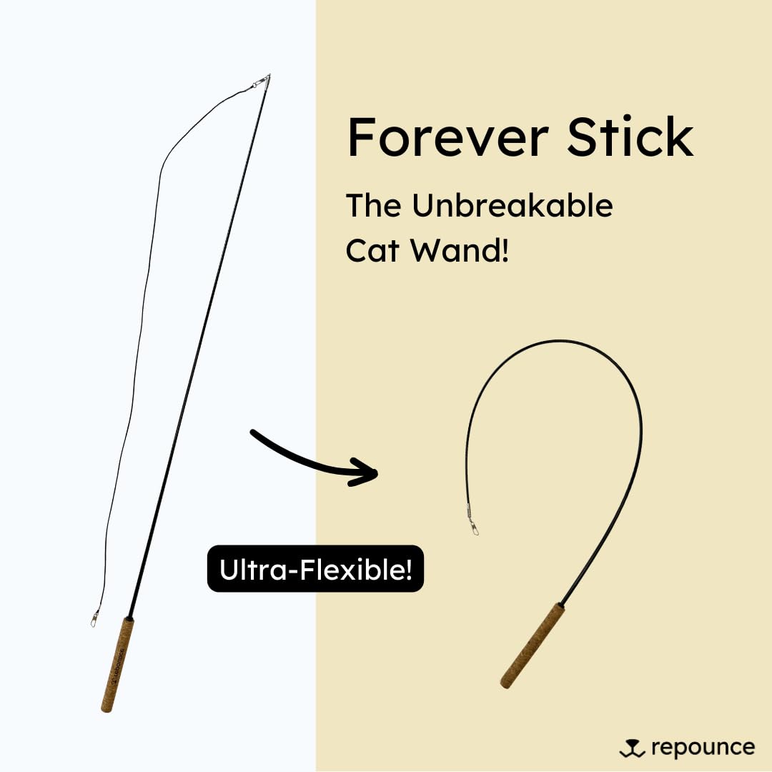 Repounce Forever Stick - The Unbreakable Cat Toy Wand - All-In-One Cat Toy And Cat String Toy - Indestructible Cat Toys Feather