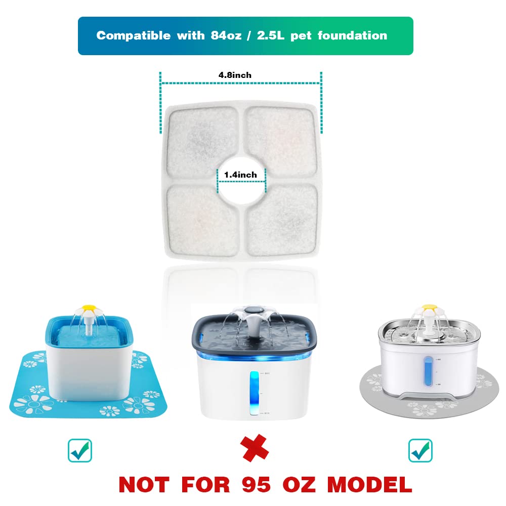Aroundu Cat Fountain Filter Replacement Set 20 Pcs, Compatible With 84Oz/2.5L Veken And Identical Square Fountain,12 Filter 6 Sponge 2 Brush Included