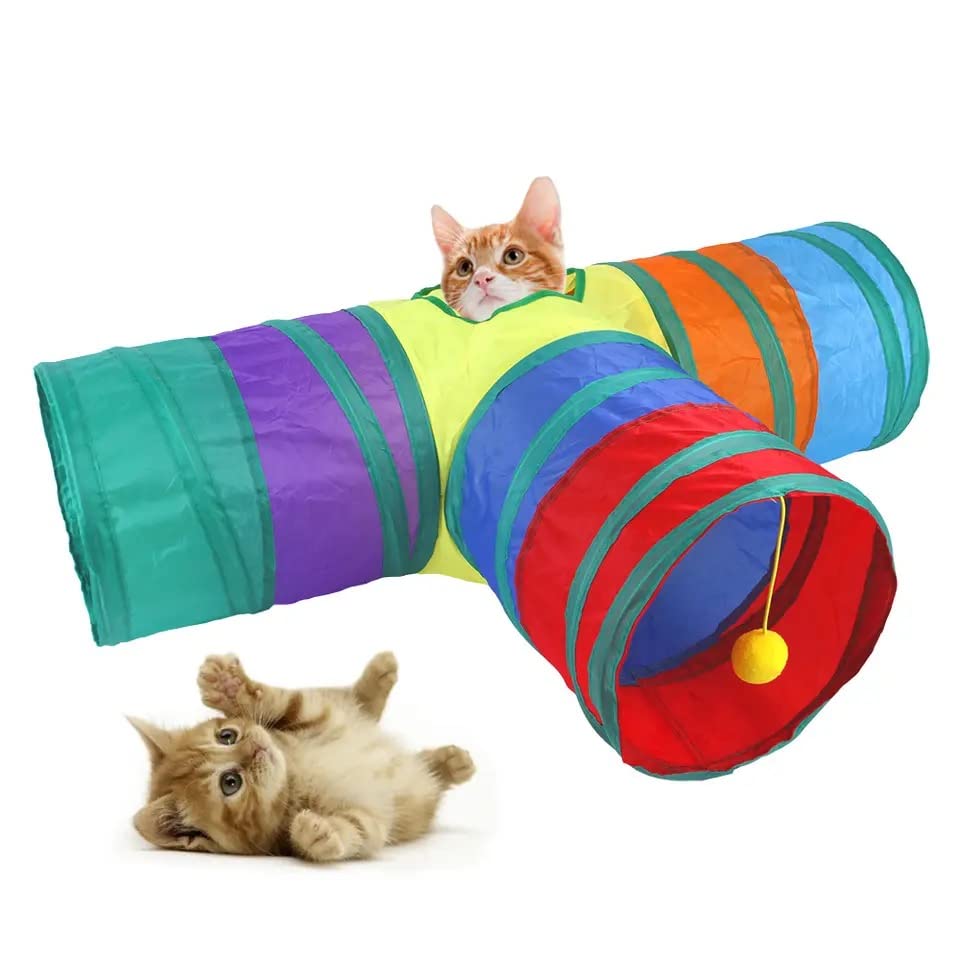 Pawlites Cat 3 Way Tunnel Indoor/Outdoor Kitty/Puppy Puzzle/Exercise/Hiding Training Toy  Pet Tube Collapsible Play  80 X 30 X