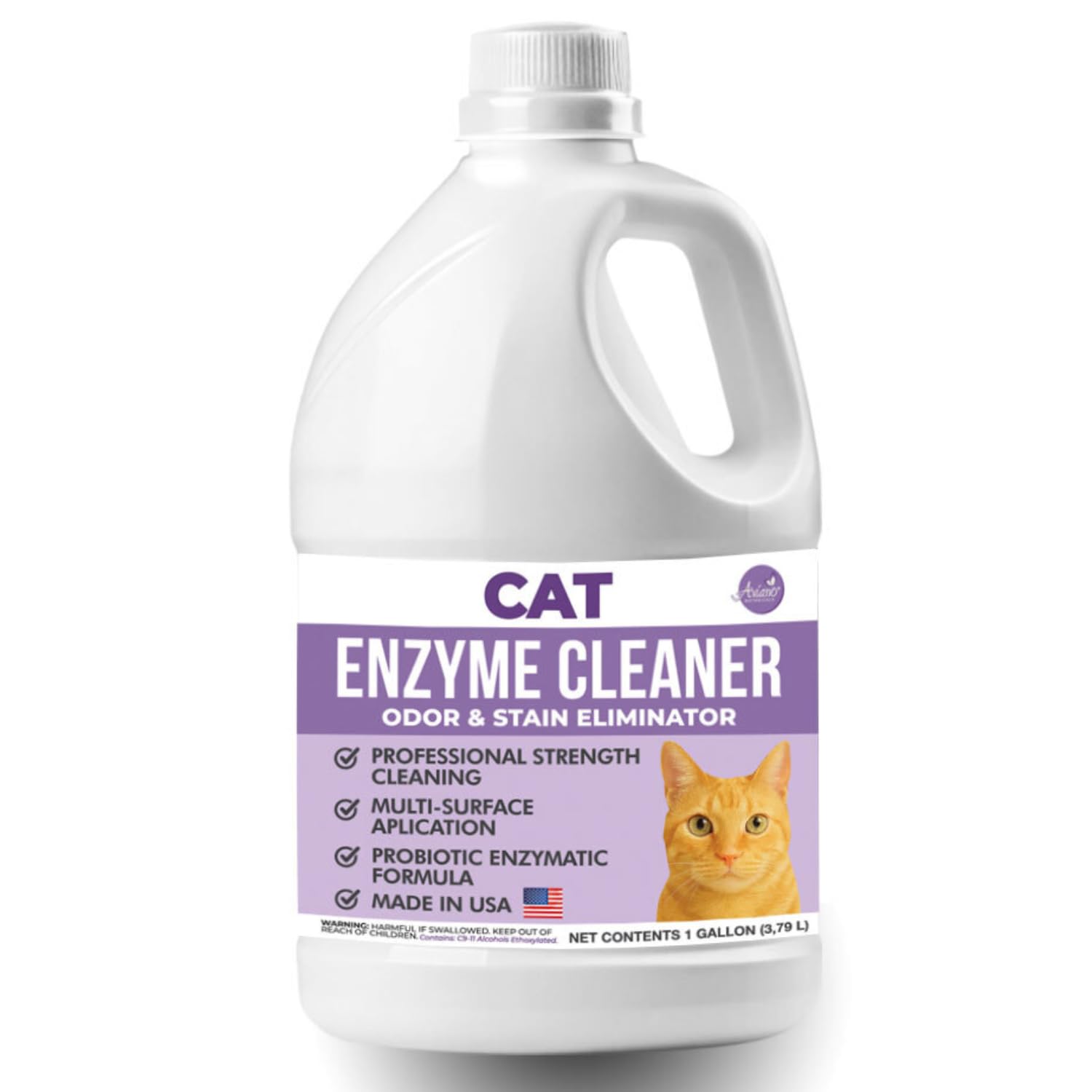 Aviano Cat Enzyme Cleaner - 1 Gallon - Made in USA - Odor Eliminator with Lemon Scent - Pet & Carpet Enzyme Cleaner for Cat Pee,