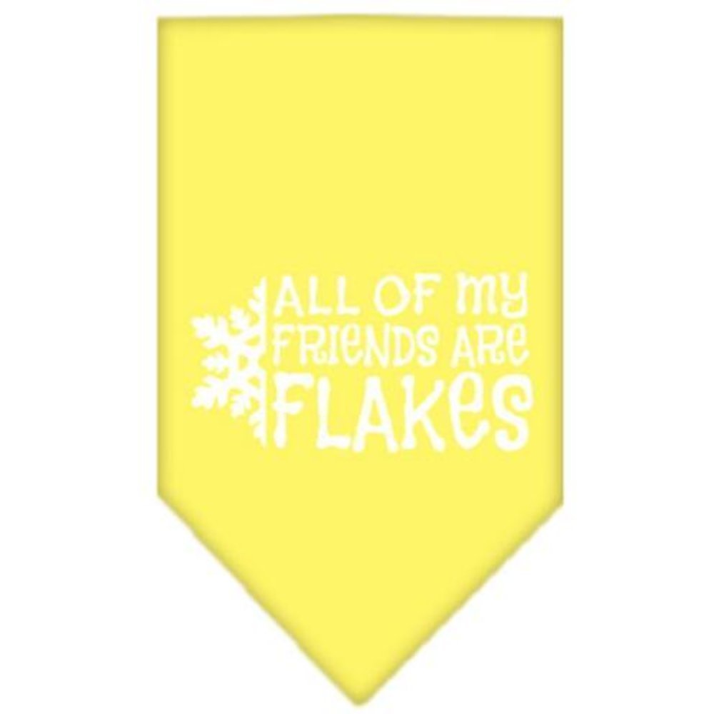 Christmas Pet and Dog Bandana Screen Printed, &quot;All Of My Friends Are Flakes&quot; Yellow Large
