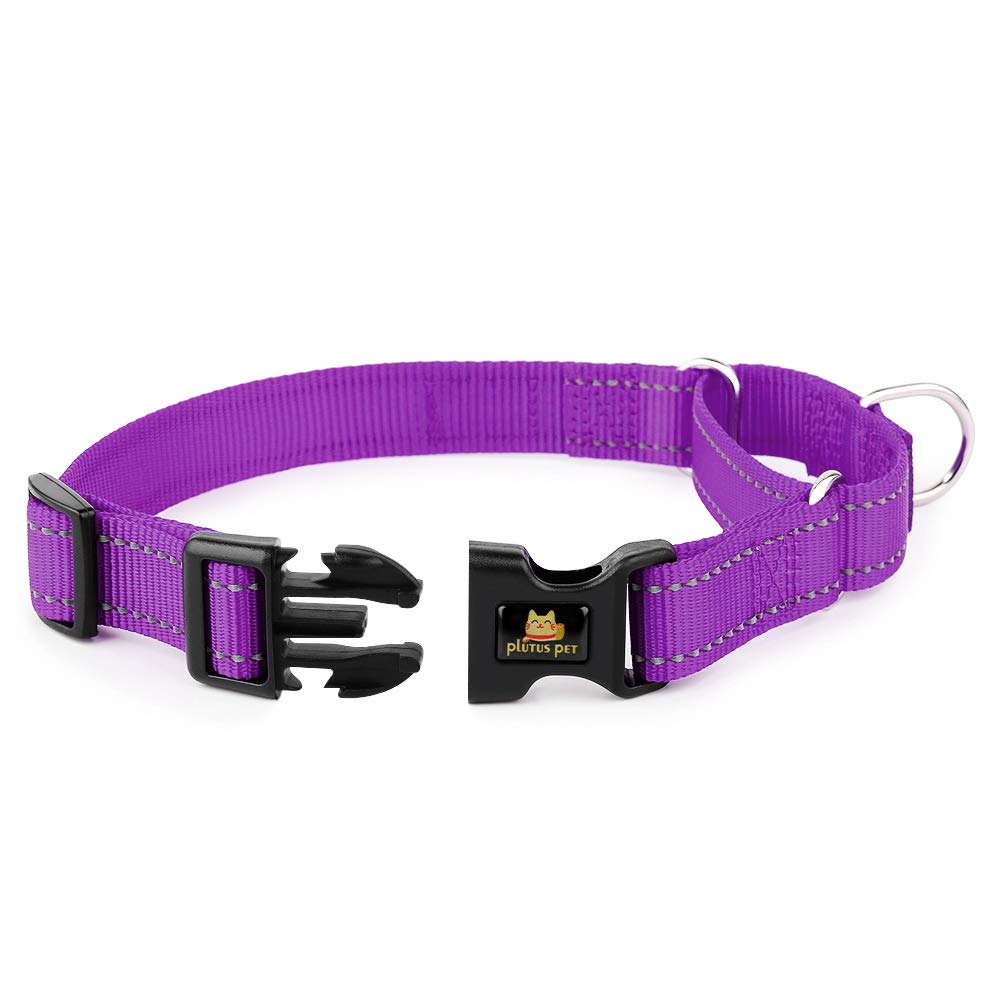 Plutus Pet Reflective Martingale Collar With Quick Snap Buckle,No Pull Dog Choker Collar For Small Medium Large Dogs,L,Purple