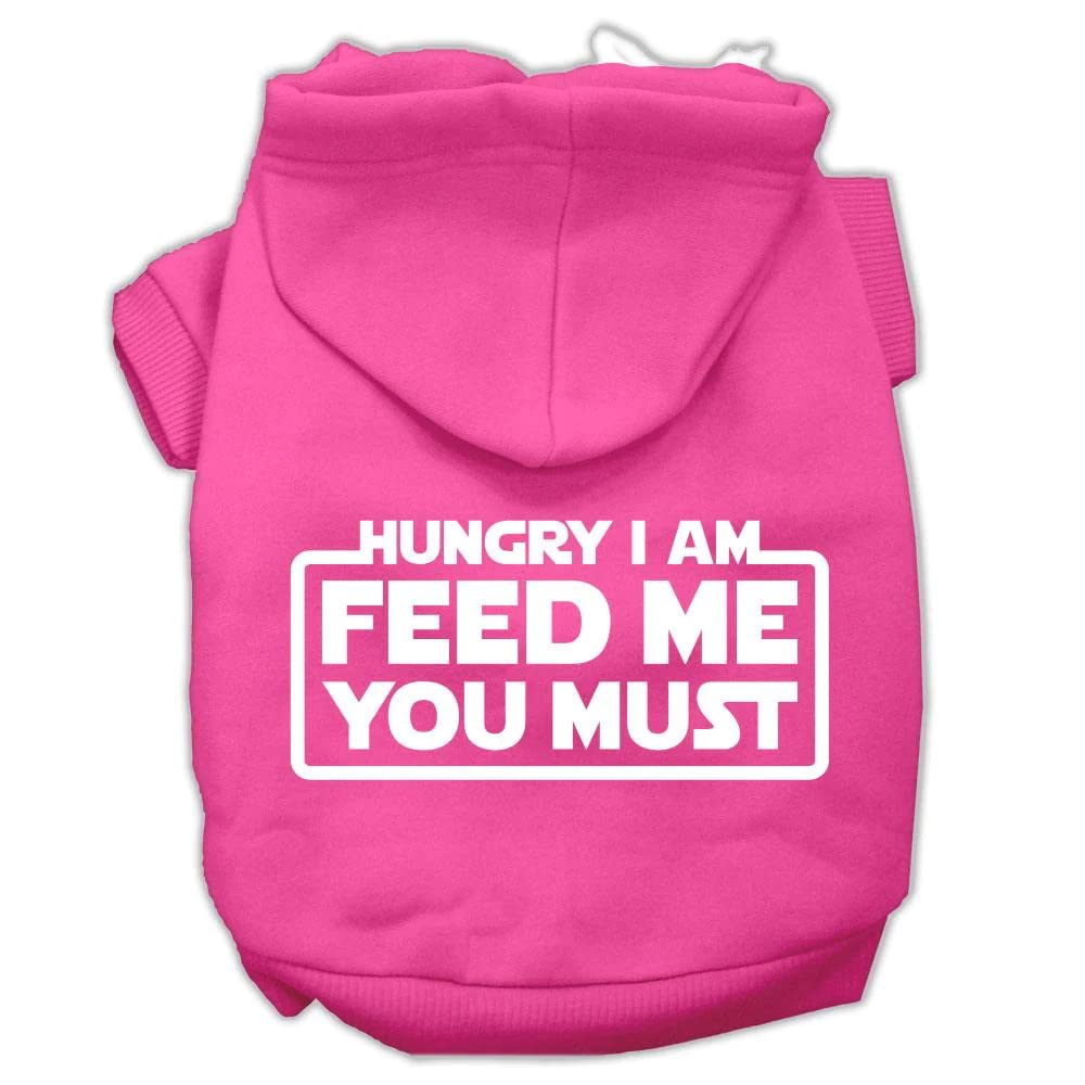 Pet, Dog & Cat Hoodie Screen Printed, 'Hungry I Am, Feed Me You Must' Light Pink Xs (0-3 Lbs.)