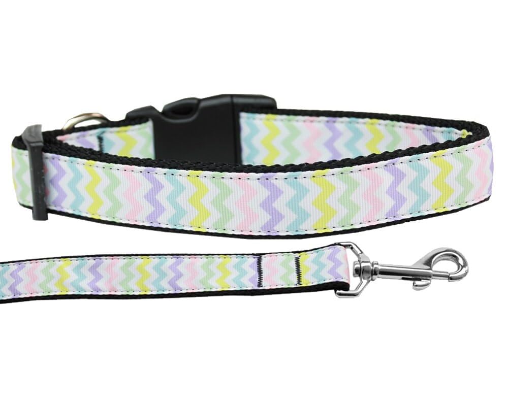 Pet Dog & Cat Nylon Collar or Leash, &quot;Spring Chevron&quot; MD Narrow Collar