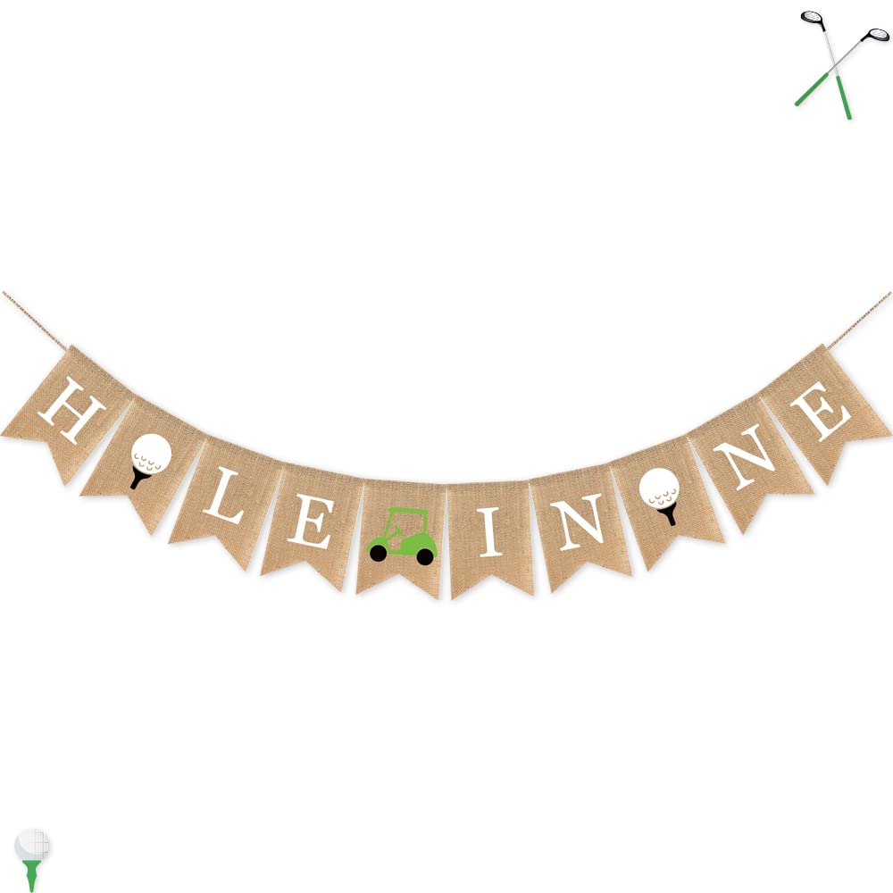 Hole In One Burlap Banner, Golf Banner For First Year Birthday,Golf Party Decorations And Supplies