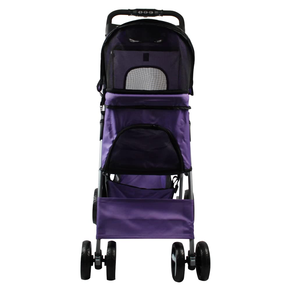 Rica-J Pet Stroller 4 Wheels, Foldable Cat Dog Cage Stroller Travel Carrier Strolling Cart With Cup Holder & Storage Basket Dogg