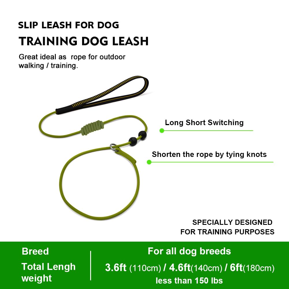 Beaugo Slip Leads For Dogs,Thin Slip Lead,Dog Training Leash,Thin Slip Leads For Dogs,Gentle Leader For Dogs For Small,Medium Or Large Dogs,Strong Dog Leash (Black, 1.8M Long)