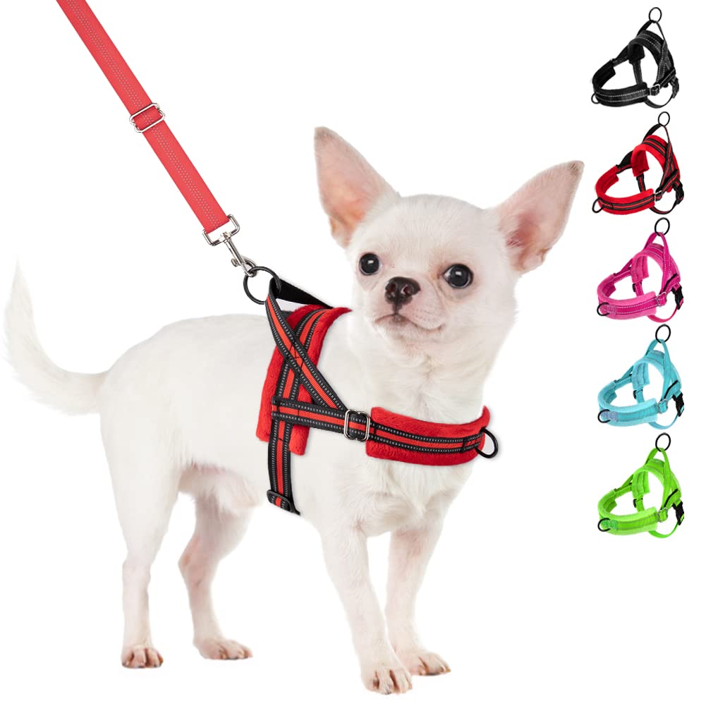 Slowton No Pull Small Dog Harness And Leash Set, Puppy Soft Vest Harness Neck & Chest Adjustable, Reflective Lightweight Harness & Anti-Twist Pet Lead Combo For Small Medium Dogs (R-Front Clip,S)