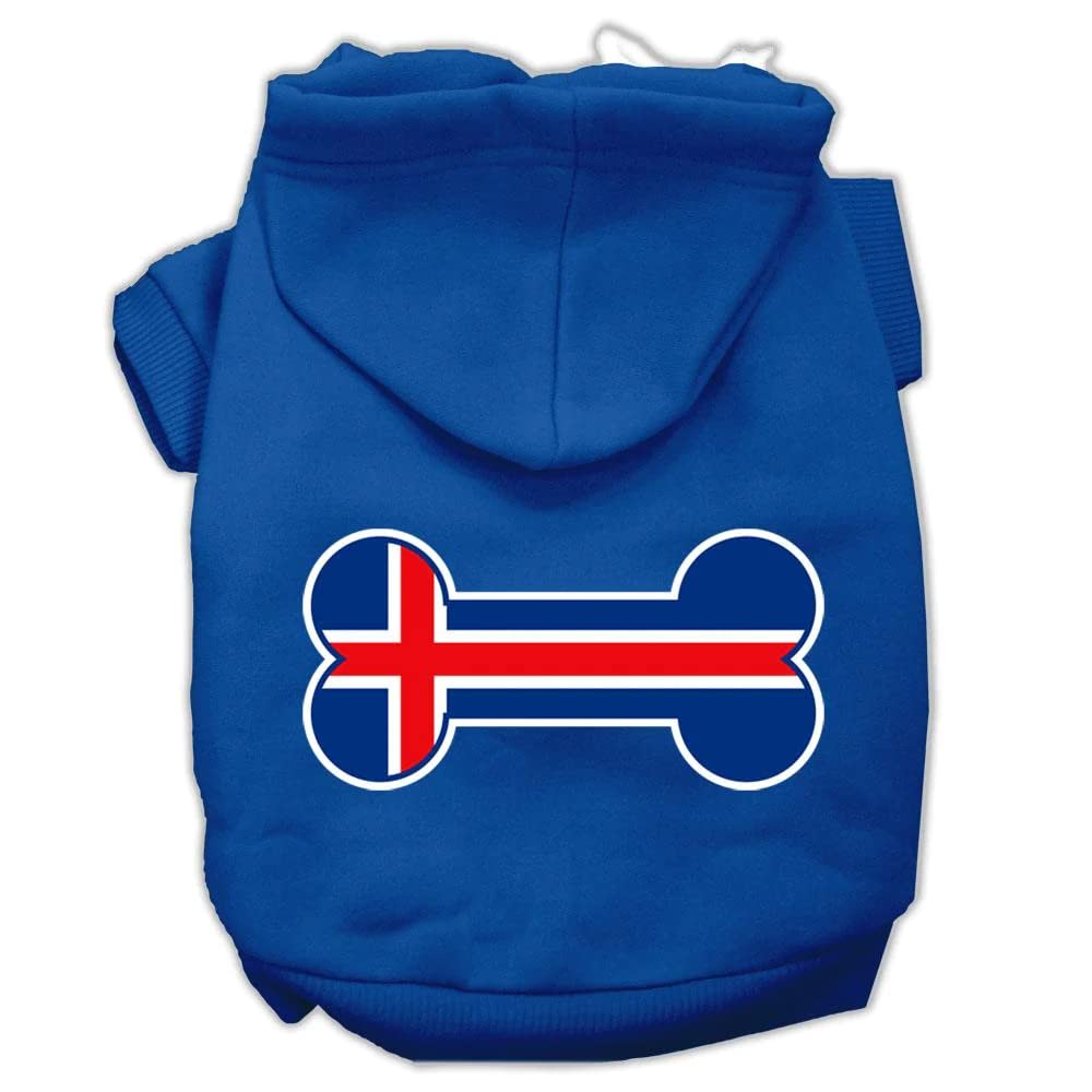 Pet, Dog & Cat Hoodie Screen Printed, 'Bone Shaped Iceland Flag' Gray Xxl