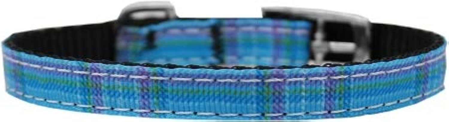Mirage Pet Products 3/8&quot; Plaid Nylon Dog Collar with Classic Buckle, Size 16, Blue