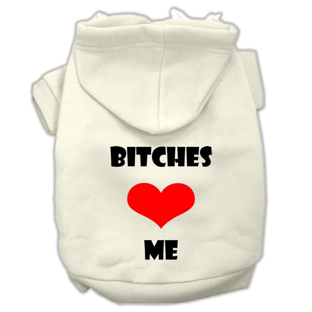 Pet, Dog & Cat Hoodie Screen Printed, 'Bitches Love Me' Cream 3Xl (25-35 Lbs.)