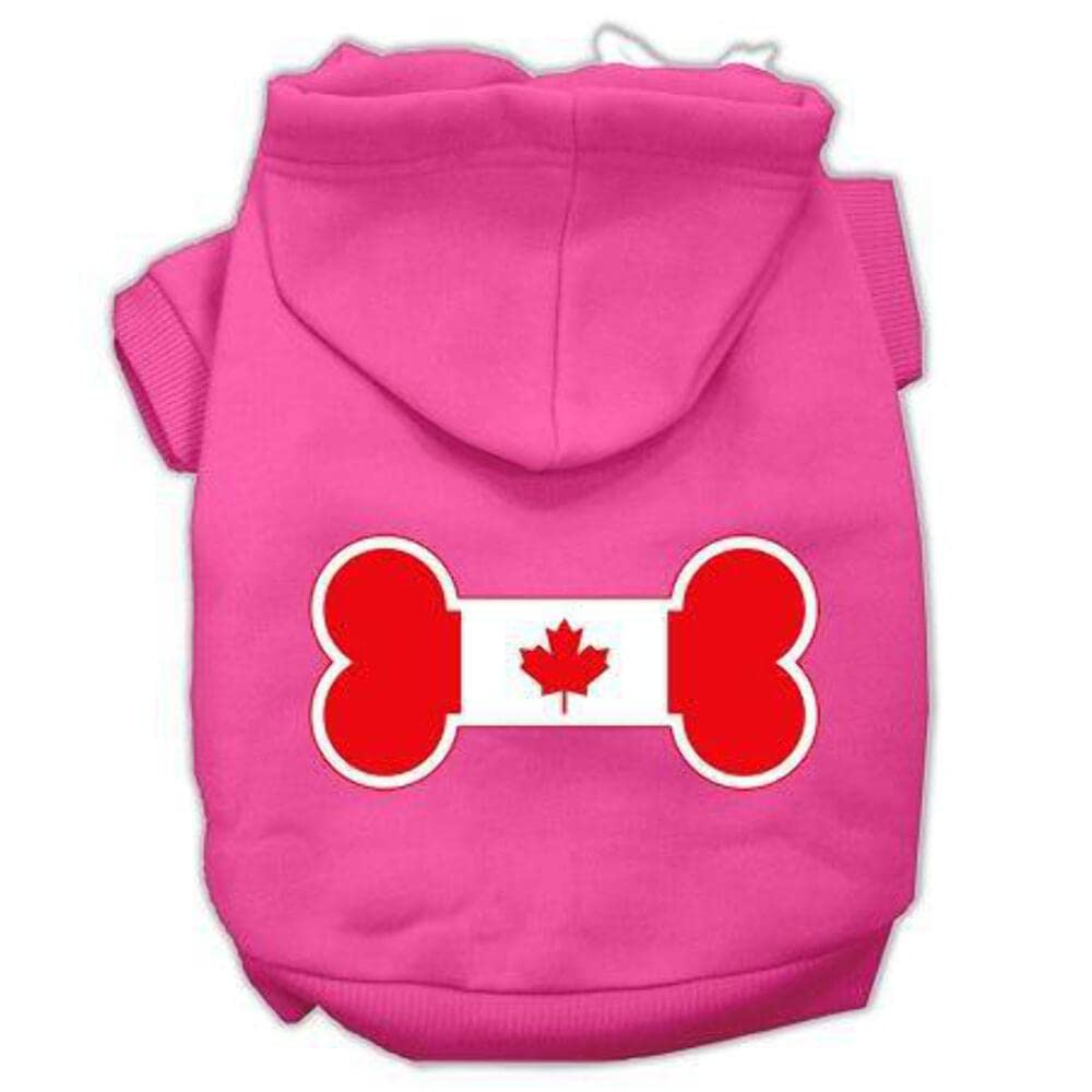 Pet, Dog & Cat Hoodie Screen Printed, 'Bone Shaped Canadian Flag' Bright Pink Xs (0-3 Lbs.)