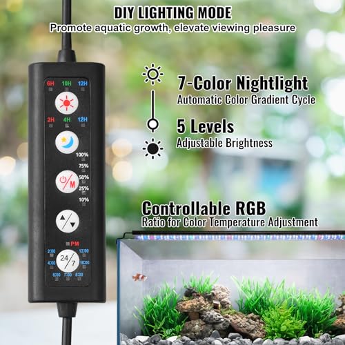 VEVOR Aquarium Light, 36W Full Spectrum Fish Tank Light with 24/7 Natural Mode, Adjustable Timer & 5-Level Brightness, with Alum
