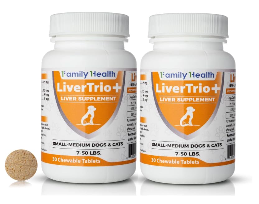 LiverTrio+ Comprehensive Liver Supplement (2 Pack - 60ct), Combining Same, SPC, Silybin A+B, Gluathione, Chew Tabs for Dogs 30Ct