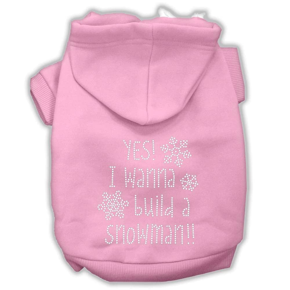 Christmas Pet, Dog & Cat Hoodie Rhinestone, 'Yes! I Want To Build A Snowman' Light Pink Sm (3-6 Lbs.)