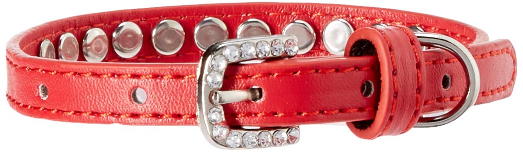 Mirage Pet Products Clear Crystal Puppy Dog Collar, Size 12, Red
