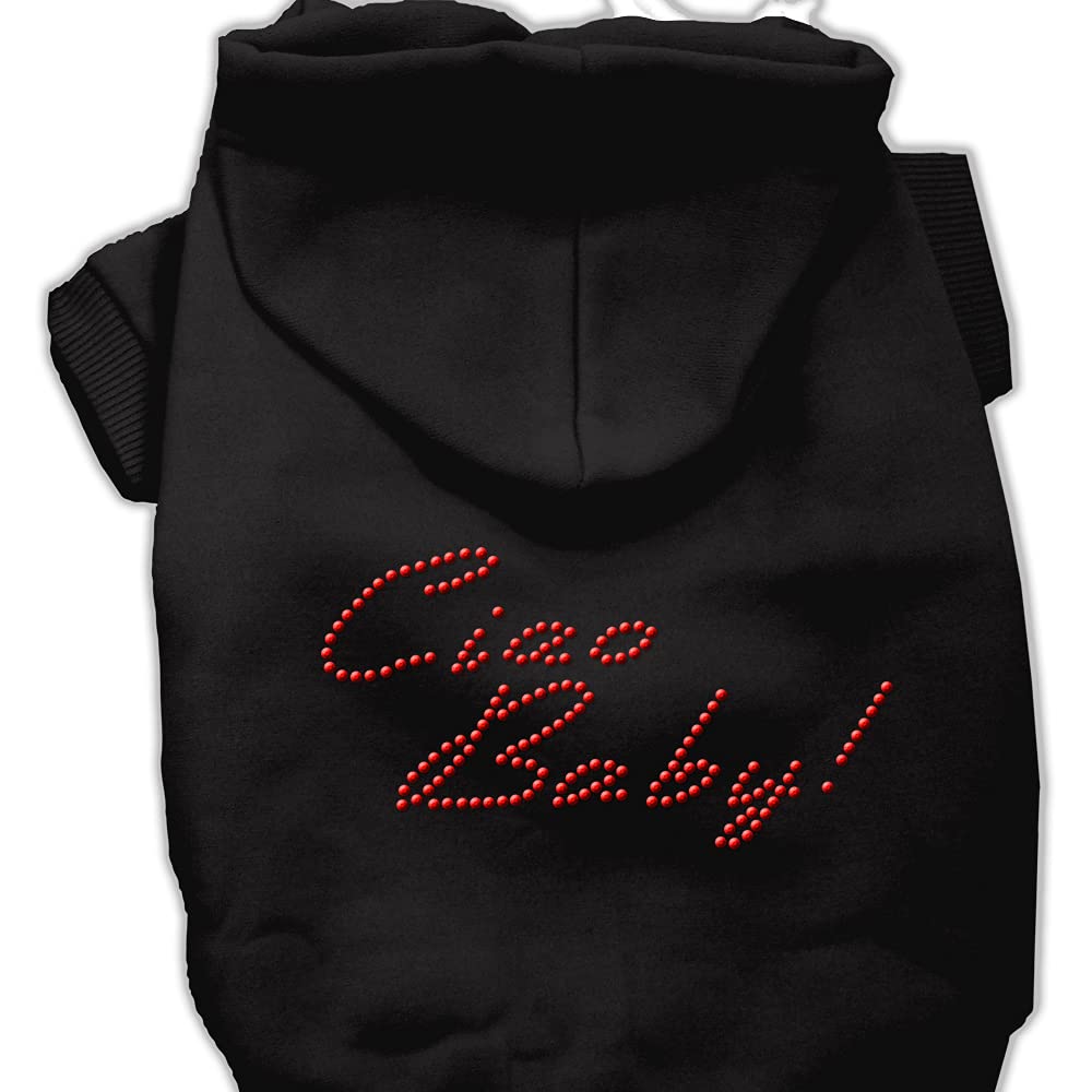 Pet, Dog & Cat Hoodie Rhinestone, &quot;Ciao Baby&quot; Black SM (3-6 lbs.)