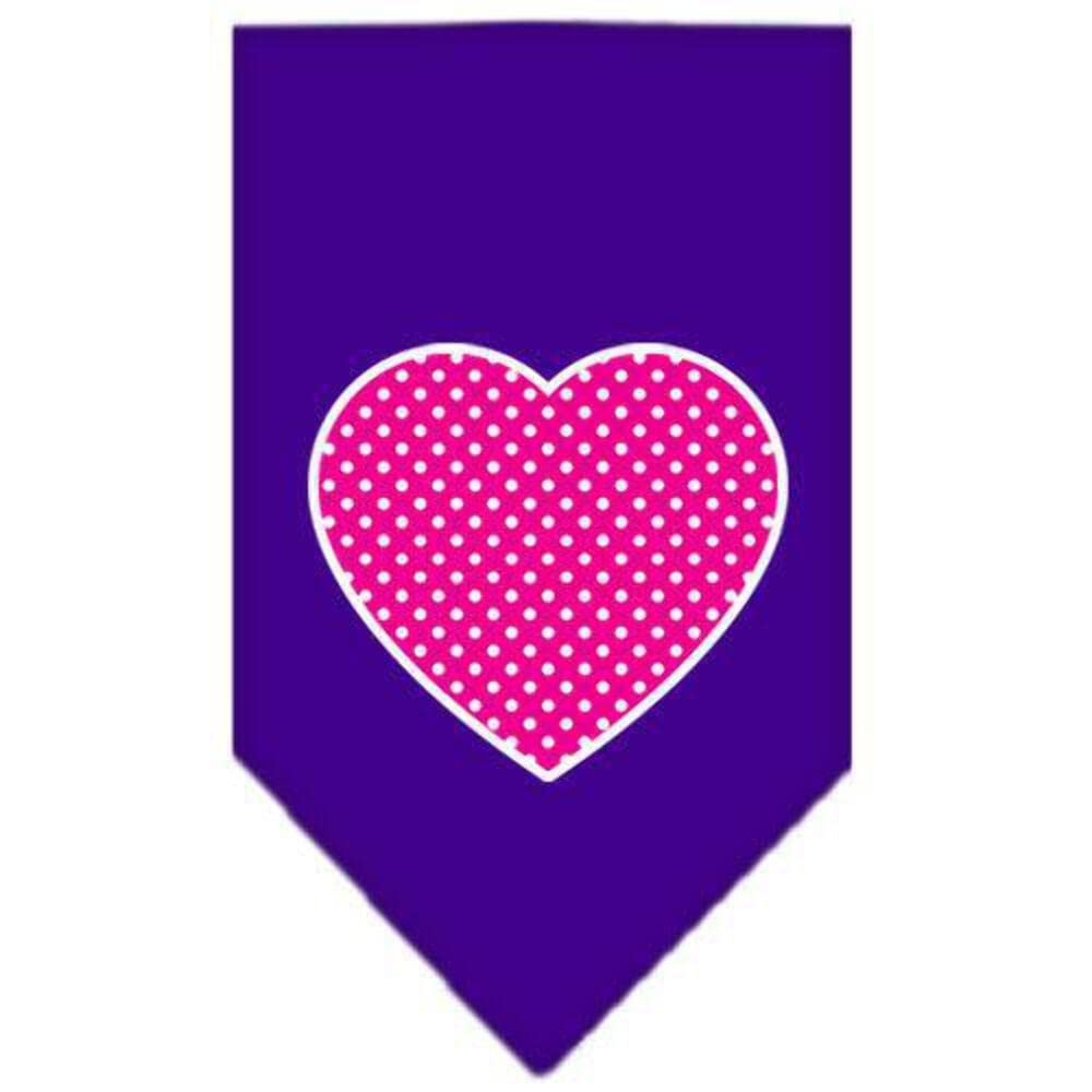 Pet and Dog Bandana Screen Printed, "Pink Swiss Dot Heart" Purple Large