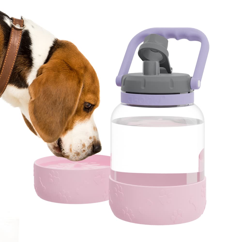 Asobu Barkley Tritan Bottle 50 Ounce With A Detachable Silicone Dog Bowl (Pink)