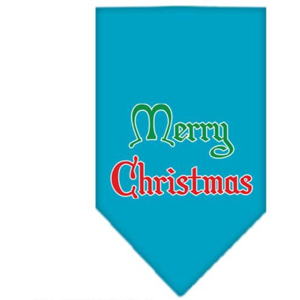 Christmas Pet and Dog Bandana Screen Printed, Merry Christmas Turquoise Small