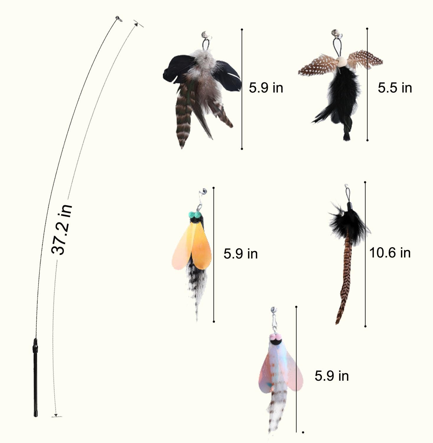 Yauende Cat Feather Toys, Indoor Cat Interactive Toys, 2 PCS Flexible Wire and 5 PCS Cat Feather Toys, for Bored Indoor Cats, In