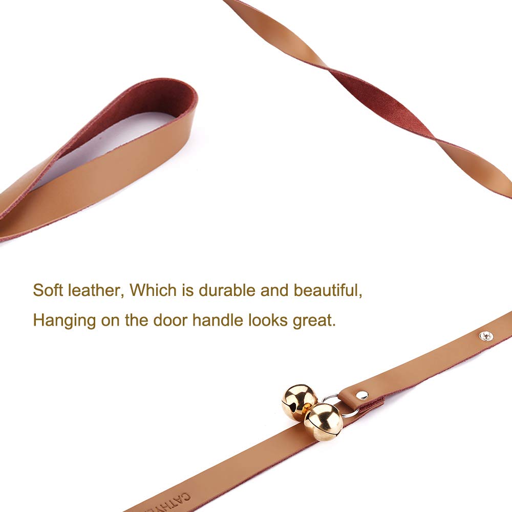 CATHYLIFE Leather Dog Doorbells for Door Knob/Potty Training/Go Outside, Length Adjustment Copper Dog Bell, Housetraining Hanging Bell, Brown Leather Golden Bells. -Like New