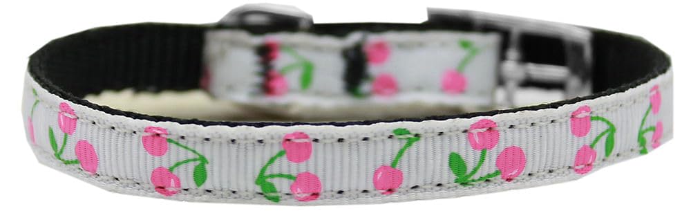 Mirage Pet Products Cherries Nylon Dog Collar with Classic Buckle, Size 8, White