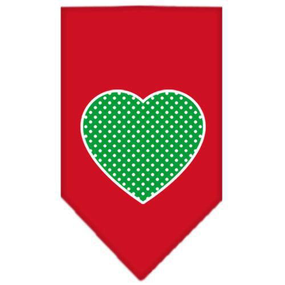Pet and Dog Bandana Screen Printed, &quot;Green Swiss Dot Heart&quot; Red Small