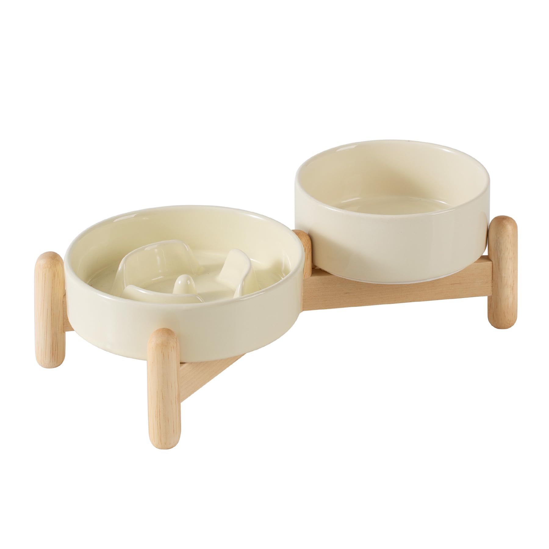 Havniva Ceramic 0.9 Cup Raised Slow Feeder Dog Bowl Set, Elevated 5.1inch Water Bowl and 6.1inch Puzzle Slow Pet Food Dish with 