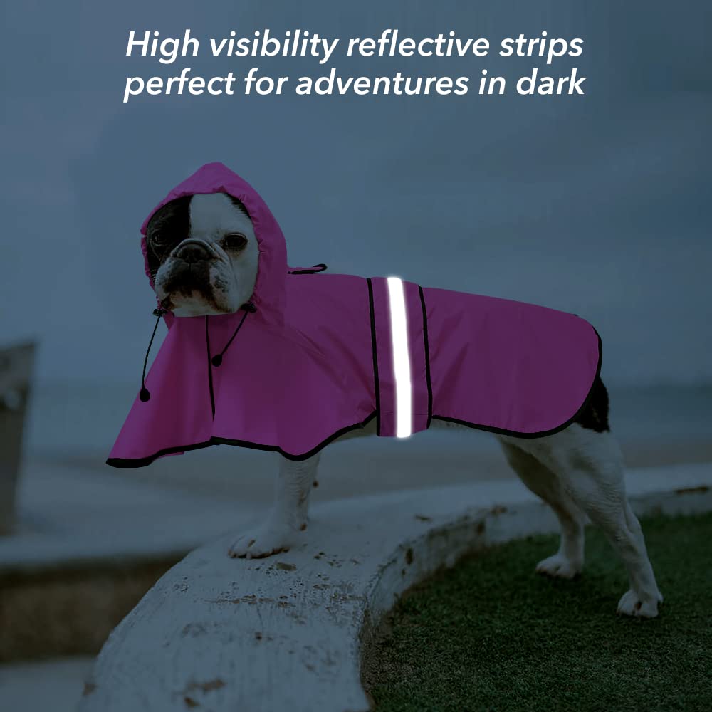 Ezierfy Reflective Puppy Raincoat - Waterproof Adjustable Pet Hooded Slicker Poncho Raincoats Jacket, Lightweight Dog Rain Coat(Pink, Small)