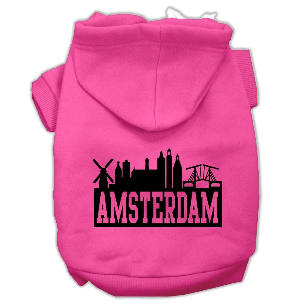 Pet, Dog & Cat Hoodie Screen Printed, &quot;Amsterdam Skyline&quot; Black XL (14-20 lbs.)