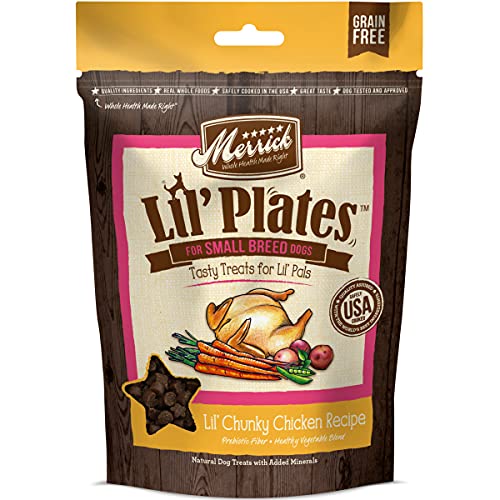 Merrick Lil Plates Grain Free Small Dog Treats, Natural Training Treats For Small Dogs, Lil Chunky Chicken - 5 oz. Pouch